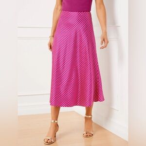 NWT  Talbots Fuchsia Polka Dot A-Line satin slip Skirt